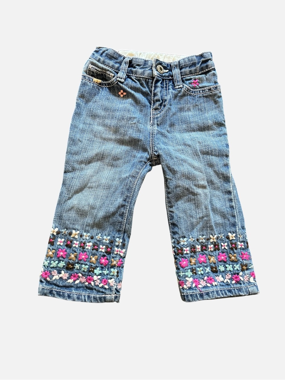Vintage Y2K babyGAP 12-18M Jeans – Floral Embroidered Cuffs & Pockets